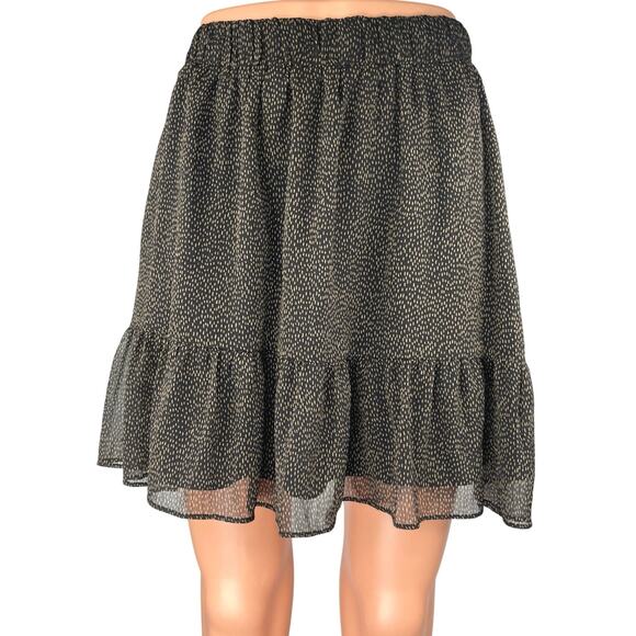 NEW Ann Taylor LOFT Black Pull On Polka Dots High Waisted Ruffle Mini Skirt XS - Picture 1 of 5